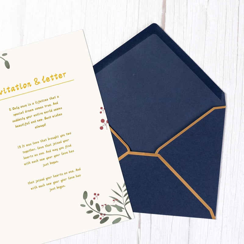 Homtable 100 Pack Navy Blue A7 Envelopes 5 x 7 Card Envelopes V Flap with Gold Border for Office, Wedding Gift Cards, Invitations, Graduation, Baby Shower, Parties (5.32 x 7.28 Inches, Navy Blue) - Image 3